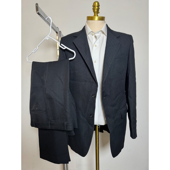 1980s Kuppenheimer Vintage Suit Mens 40L 34W Gray Pinstripe Wool Blend Classic